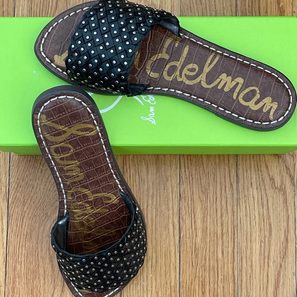 SAM EDELMAN Geraldine Studded Basketweave Black Leather Slides Women’s Sz 6 NEW - Picture 3 of 10